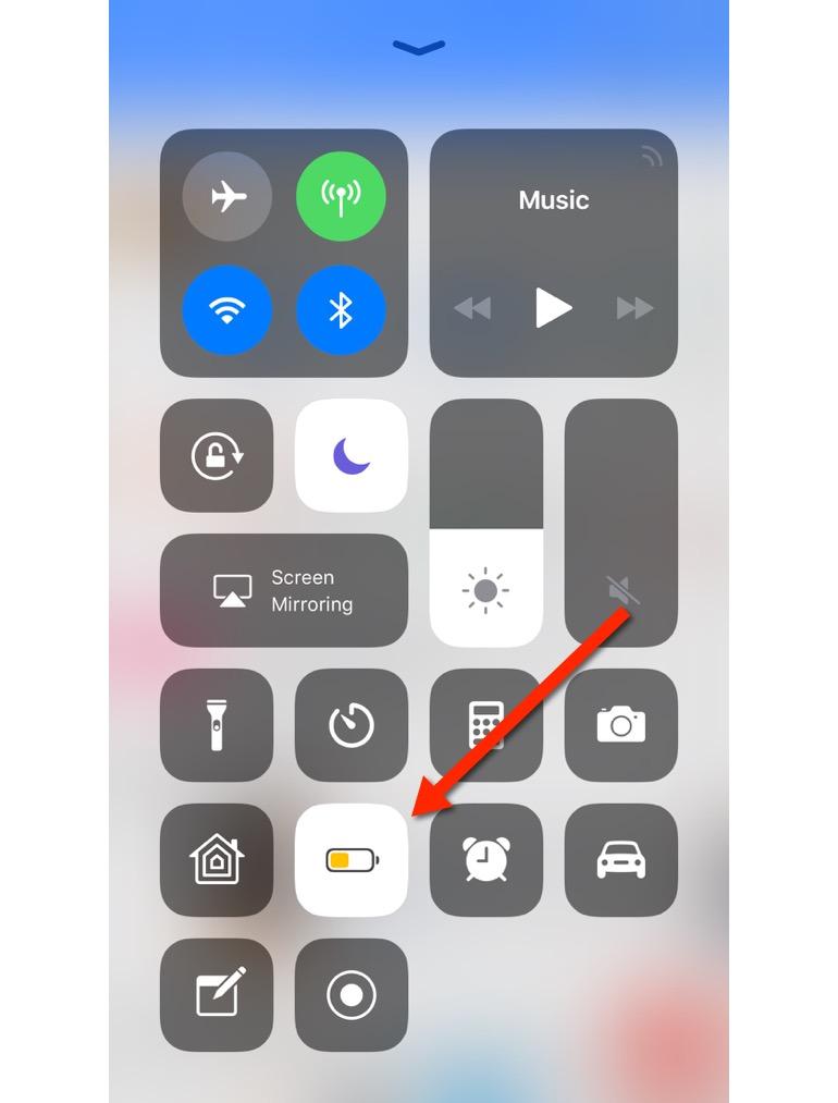 Low Power Mode button in the iOS 11 Control Center